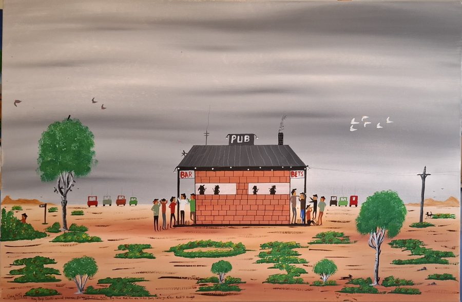 painting ,of a outback pub 60x90 cm