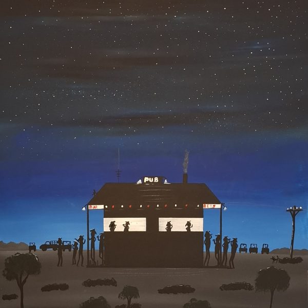 Painting ,of a outback pub 60×90 cm ,night piece