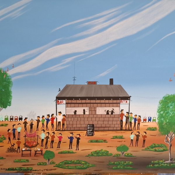 painting ,of a outback pub 60×90 cm